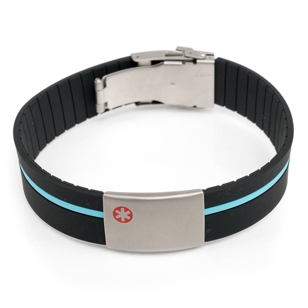 Emergency Medical Alert Bracelet Icetagsid Medical Alert Bracelet Black With Blue Band