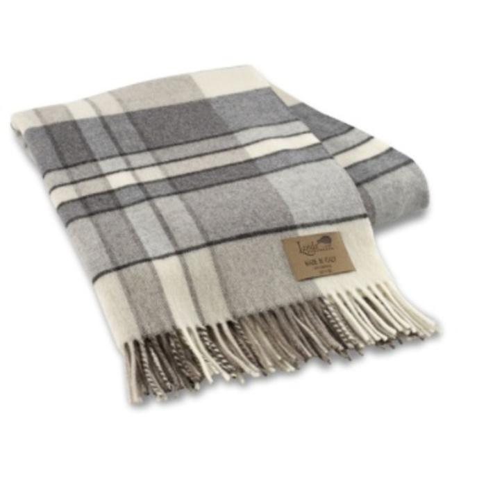 Lands Downunder GRAY MOD PLAID LAMBSWOOL THROW
