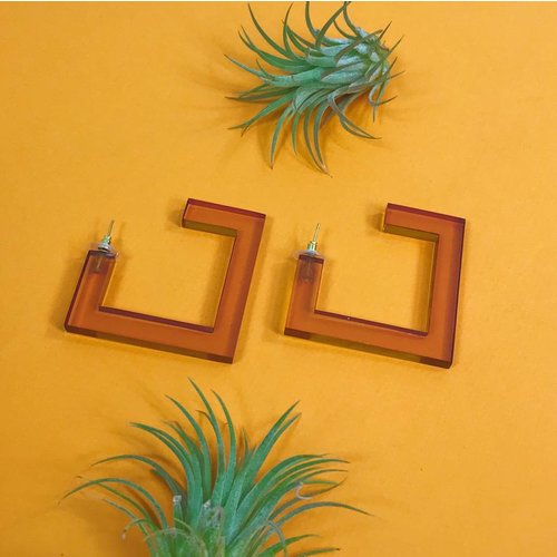 Ink & Alloy Lucite Square Hoop - Amber Ink & Alloy Lucite Square Hoop - Amber