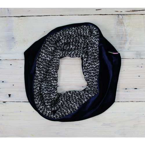 Sarah Bibb Single Loop Infinity Scarf - Blue Velvet/B & W Sarah Bibb Single Loop Infinity Scarf - Blue Velvet/B & W