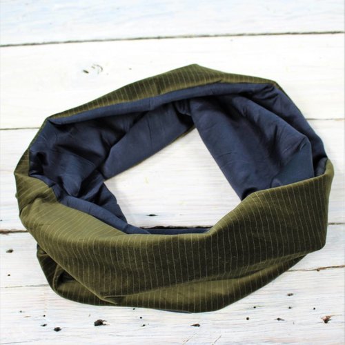 Sarah Bibb Single Loop Infinity Scarf - Olive Pin Velvet/Navy Sarah Bibb Single Loop Infinity Scarf - Olive Pin Velvet/Navy