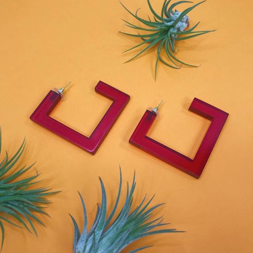 Ink & Alloy Lucite Square Hoop - Ruby Ink & Alloy Lucite Square Hoop - Ruby
