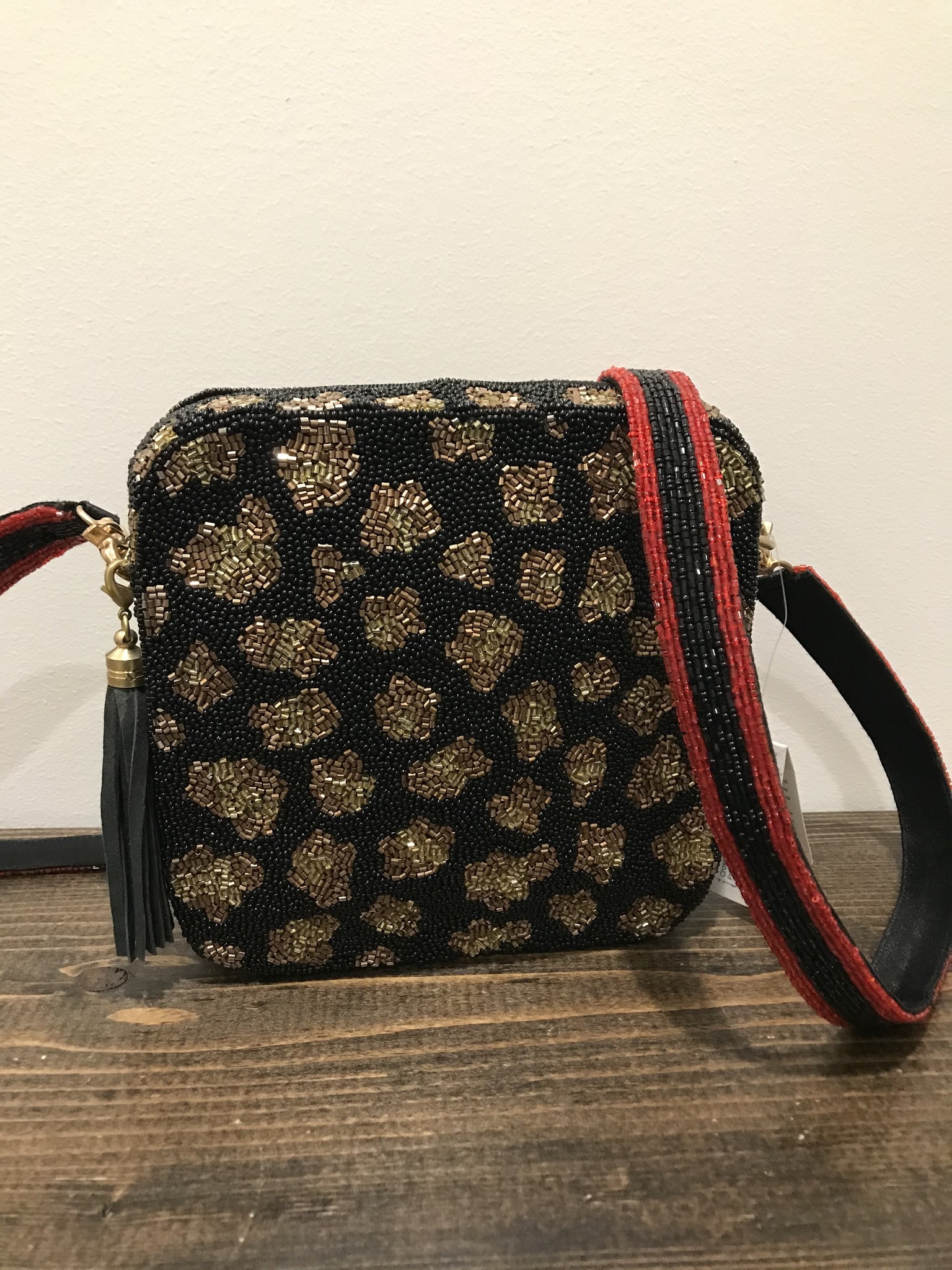 Beaded Crossbody Leopard Print ivory & birch