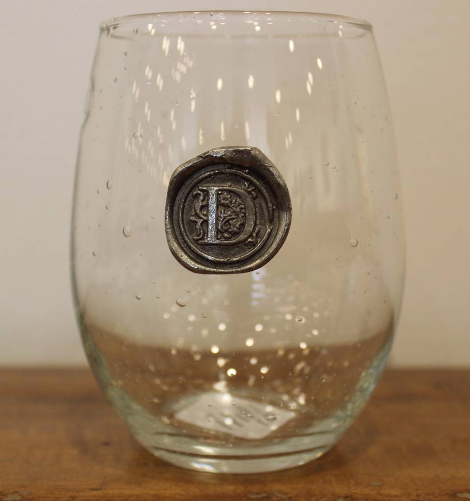 Southern Jubilee Stemless Wine Glass-Initial D - ivory & birch