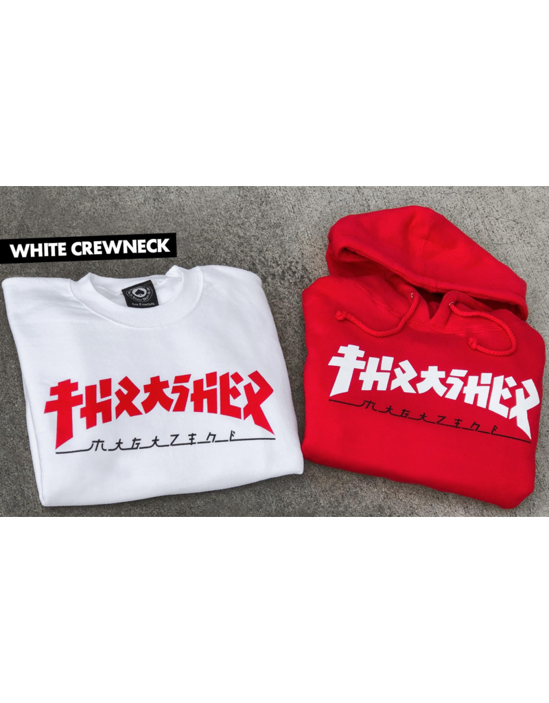 white and red thrasher shirt