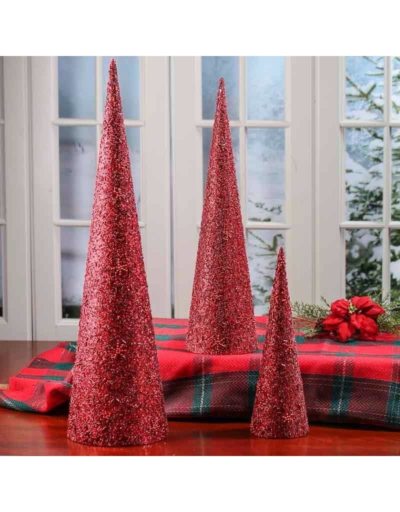 Set of Three Red Glitter Cone Trees Gifts and More