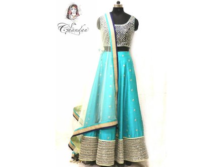 Navy and Sea Blue Lehenga Choli with Mirror Work Navy and Sea Blue Lehenga Choli with Mirror Work