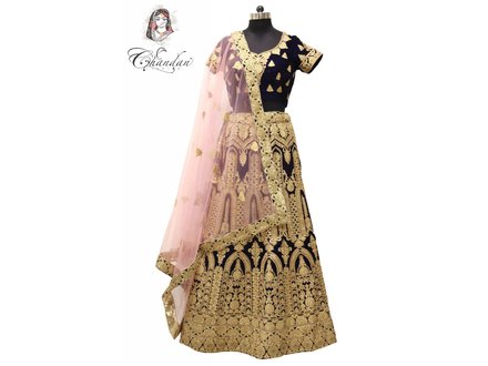 Navy Blue and Light Pink Partywear Lehenga Choli 36 Navy Blue and Light Pink Partywear Lehenga Choli 36