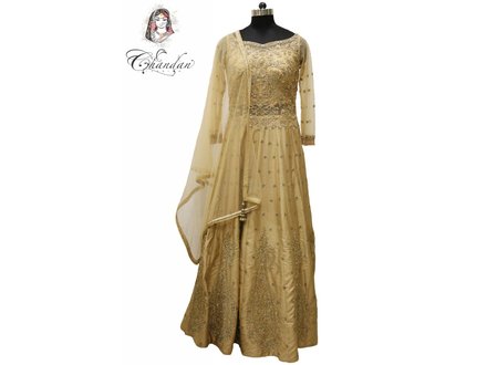 Dark Beige Partywear Suit with Matching Churidaar 36 Dark Beige Partywear Suit with Matching Churidaar 36