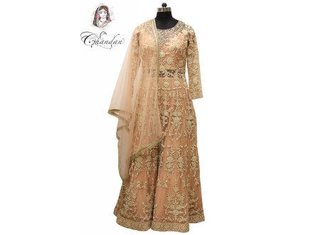 Peach Partywear Suit with Matching Churidaar 36 Peach Partywear Suit with Matching Churidaar 36