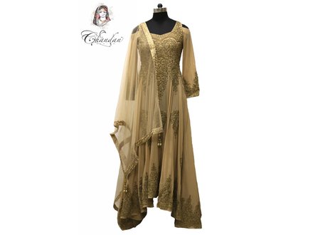 Beige Partywear Suit with Matching Churidaar and Plazzo 34 Beige Partywear Suit with Matching Churidaar and Plazzo 34