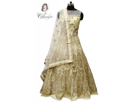 Cream Embroidered Bridal Lehenga Choli with Pearls Detailing Cream Embroidered Bridal Lehenga Choli with Pearls Detailing
