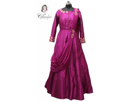 Embroidered Gown with Button Detailing and attached dupatta Embroidered Gown with Button Detailing and attached dupatta