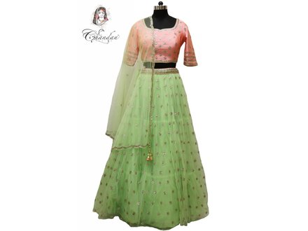 Peach and Lyril Green Lehenga Choli Peach and Lyril Green Lehenga Choli