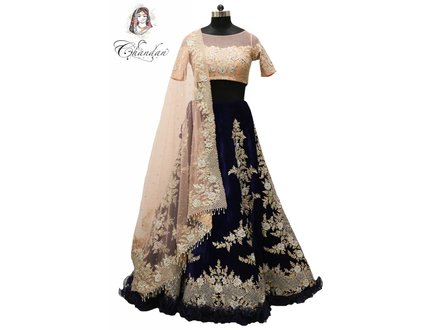 Peach & Navy Blue Party Wear lehenga Choli 34 Peach & Navy Blue Party Wear lehenga Choli 34