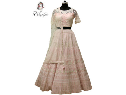 Heavy L.Pink & Off White Bridal Lehenga Choli 36 Heavy L.Pink & Off White Bridal Lehenga Choli 36