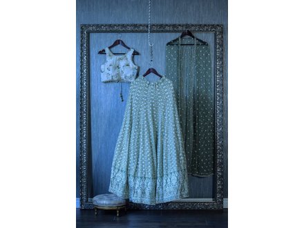 Pista Green Lehenga w/ Floral Blouse on Chickenkari Pista Green Lehenga w/ Floral Blouse on Chickenkari