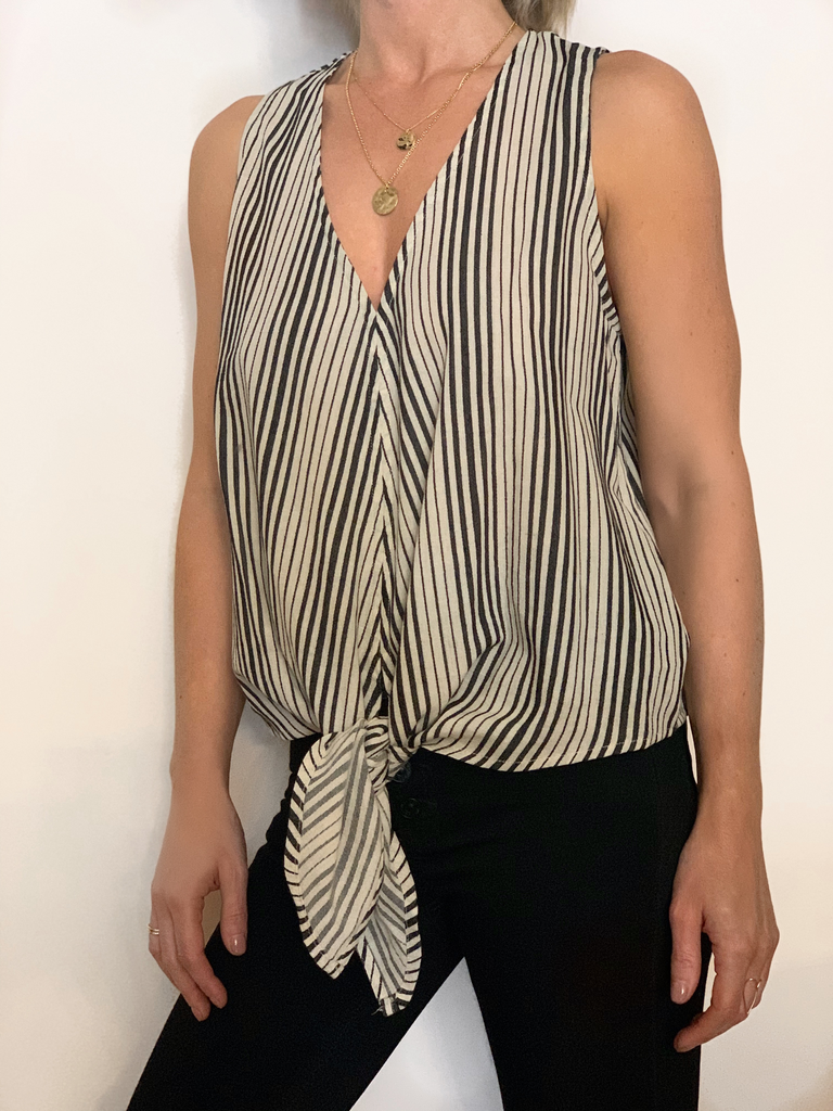 Cotton Stripe Front Tie Top