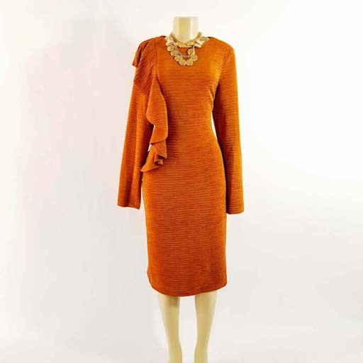 pleated long sleeve gown