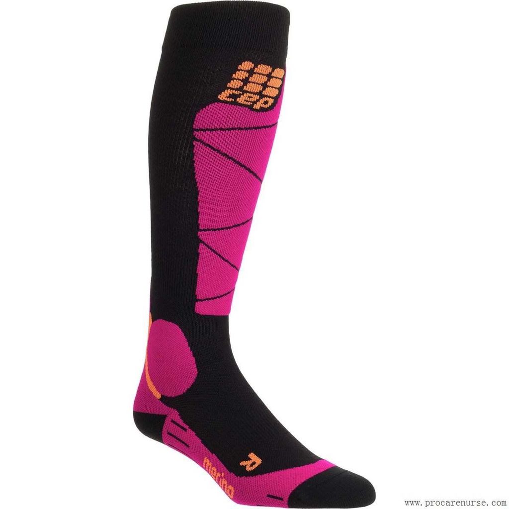 CEP CEP COMPRESSION MERINO SKI SOCKS WOMENS BLACK/PINK Foothills Ski Life