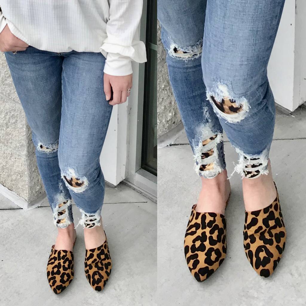 leopard patch distressed jeans