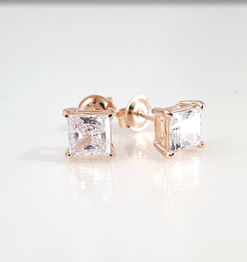 Estella J 18k Rose Gold Over Sterling Silver 2 51ct Cz Square Studs 18k Rose Gold Over Sterling Silver 2 51ct Cz Square Studs