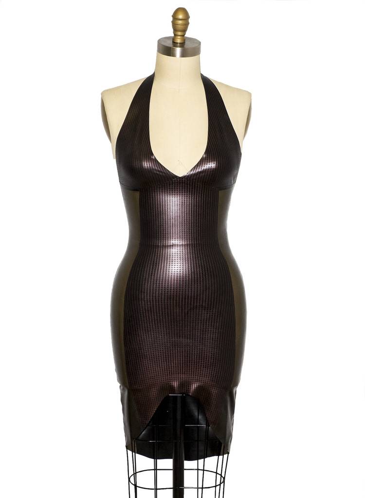 Texture Panel Latex Halter Dress - Passional Boutique