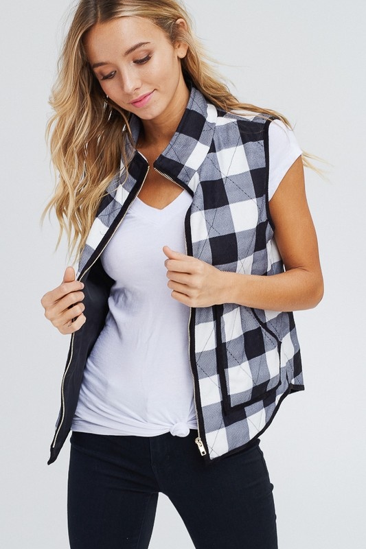 White/Black Buffalo Plaid Vest Blush Boutique