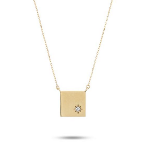 ADINA REYTER ADINA REYTER TINY DIAMOND SQUARE STAMP NECKALCE ADINA REYTER ADINA REYTER TINY DIAMOND SQUARE STAMP NECKALCE