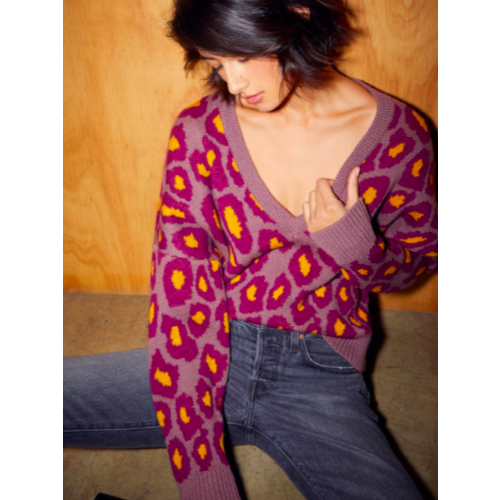 NATION LTD NATION LTD BIJOU JACQUARD BOXY DEEP V SWEATER NATION LTD NATION LTD BIJOU JACQUARD BOXY DEEP V SWEATER