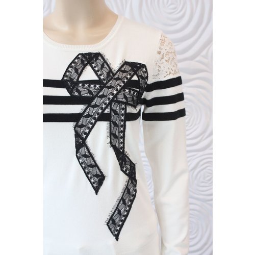 Leo Guy Leo & Ugo Long Sleeve Knit Top with Lace and Stripe Leo Guy Leo & Ugo Long Sleeve Knit Top with Lace and Stripe