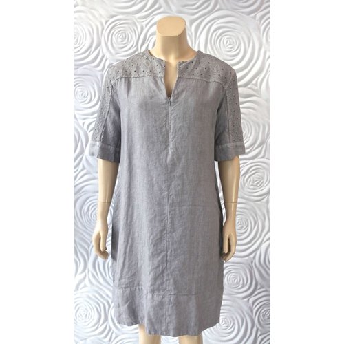 Haris Cotton Haris Cotton Short Sleeve Linen Dress with Zipper Detail Haris Cotton Haris Cotton Short Sleeve Linen Dress with Zipper Detail