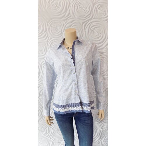 Valentina Valentina Stretch Cotton Tailored Blouse with Detailed Multi Print Strim Valentina Valentina Stretch Cotton Tailored Blouse with Detailed Multi Print Strim