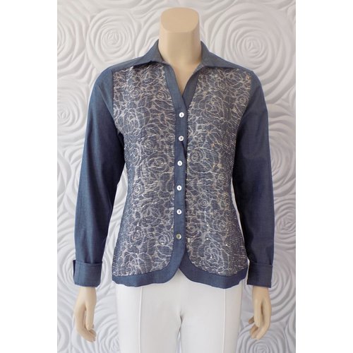 Valentina Valentina Stretch Knit Button Down with Embroidered Front Valentina Valentina Stretch Knit Button Down with Embroidered Front
