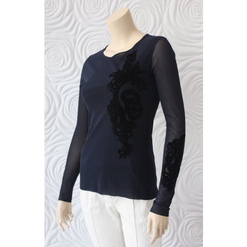 D Exterior D Exterior Tulle Top with Felt Detail in Navy D Exterior D Exterior Tulle Top with Felt Detail in Navy