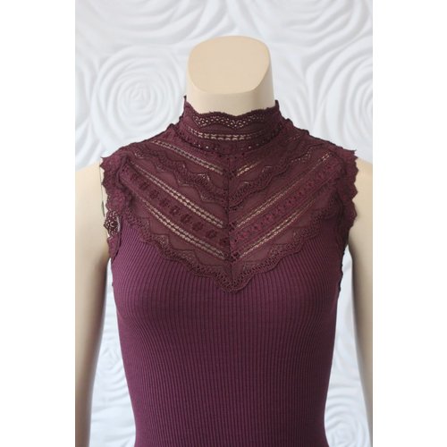 Rosemunde Rosemunde Silk Top With Lace In Wine Rosemunde Rosemunde Silk Top With Lace In Wine