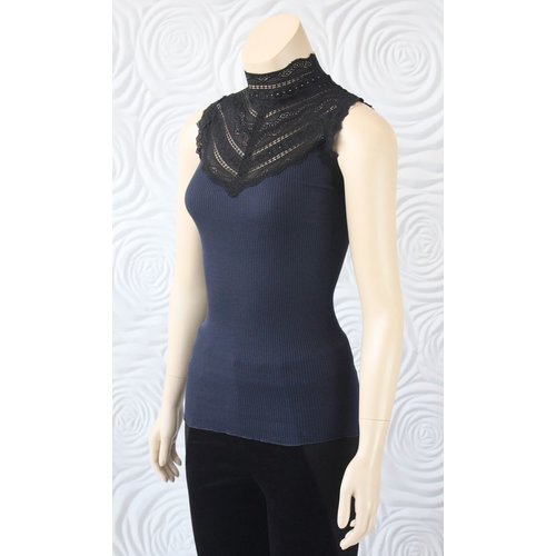 Rosemunde Rosemunde Silk Top With Lace in Navy Rosemunde Rosemunde Silk Top With Lace in Navy