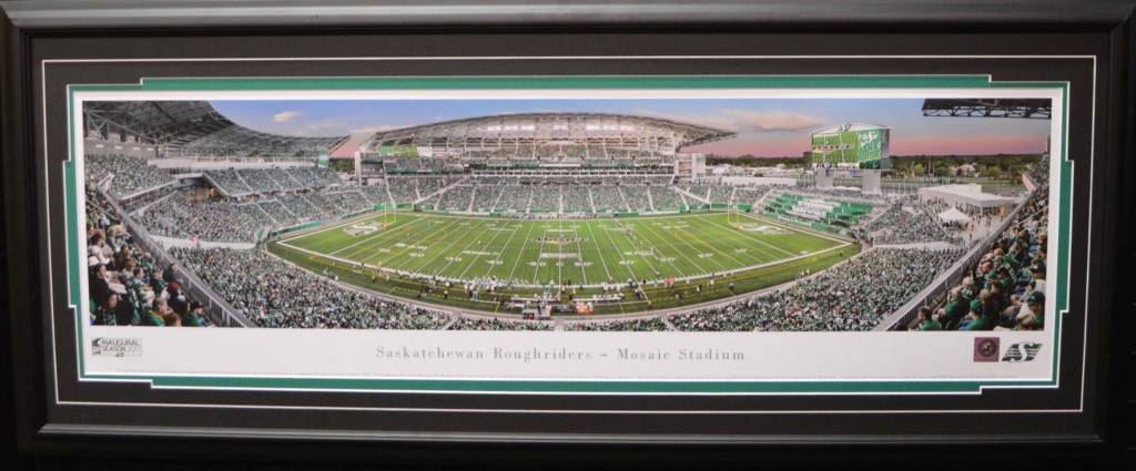 Saskatchewan Roughriders First Game At New Mosaic Stadium Panorama Saskatchewan Roughriders First Game At New Mosaic Stadium Panorama 16x42 Frame Ajw Sportscards
