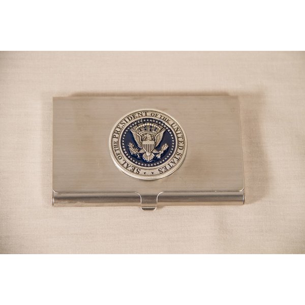 Patriotic PEWTER DETAIL PRESIDENTIAL SEAL BUSINESS CARD HOLDER The