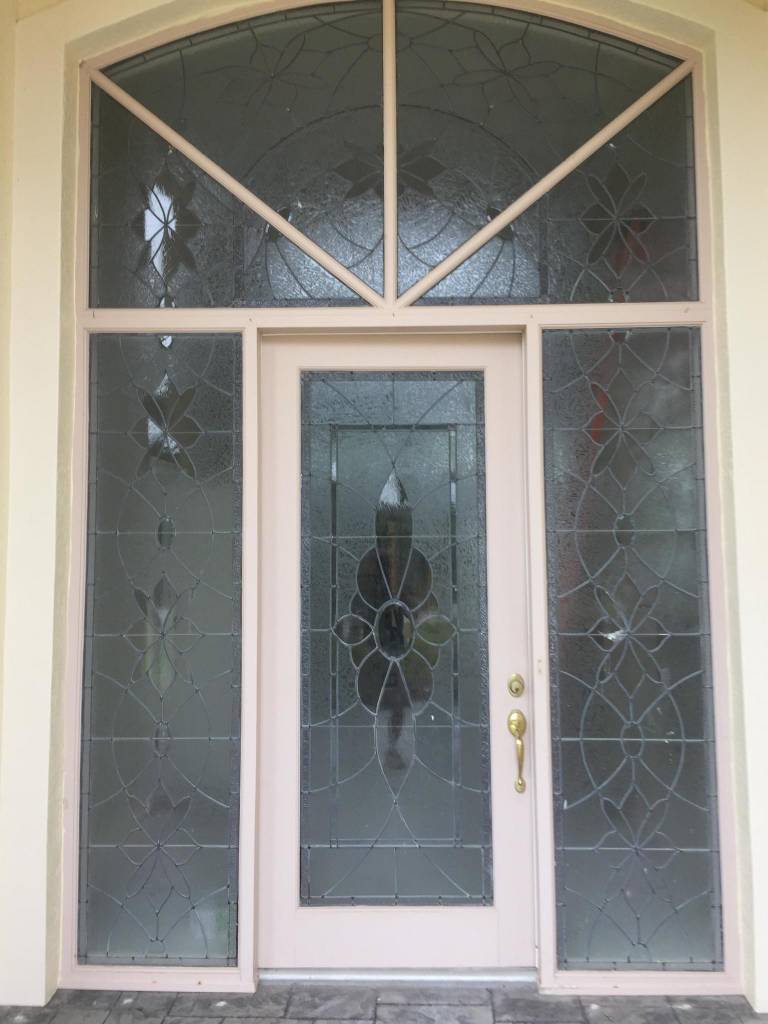 Leaded Glass Door Set Sidelights Transom Sarasota Architectural