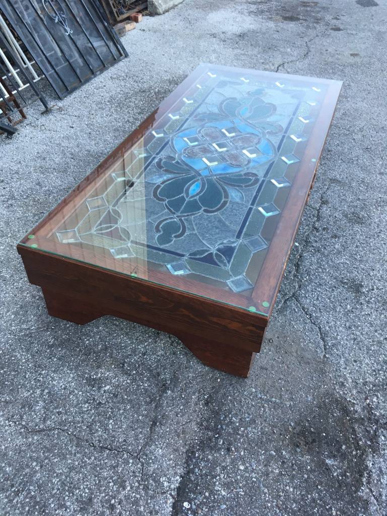 Vintage Stained Glass Coffee Table 14x32x70 - Sarasota Architectural