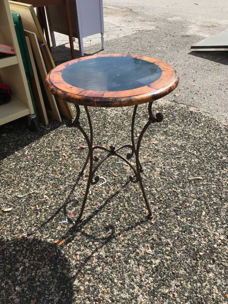 Wrought Iron Base Outdoor Side Table - Sarasota Architectural Salvage