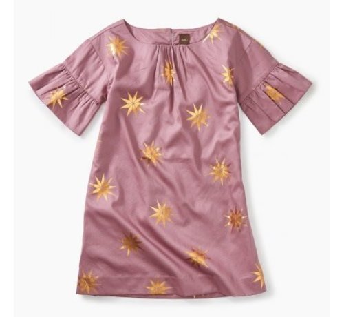 Tea Collection Ruffle Sleeve Dress Scandi Star in Blush