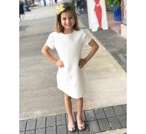 Mayoral Ivory and Champagne Jacquard Print Dress