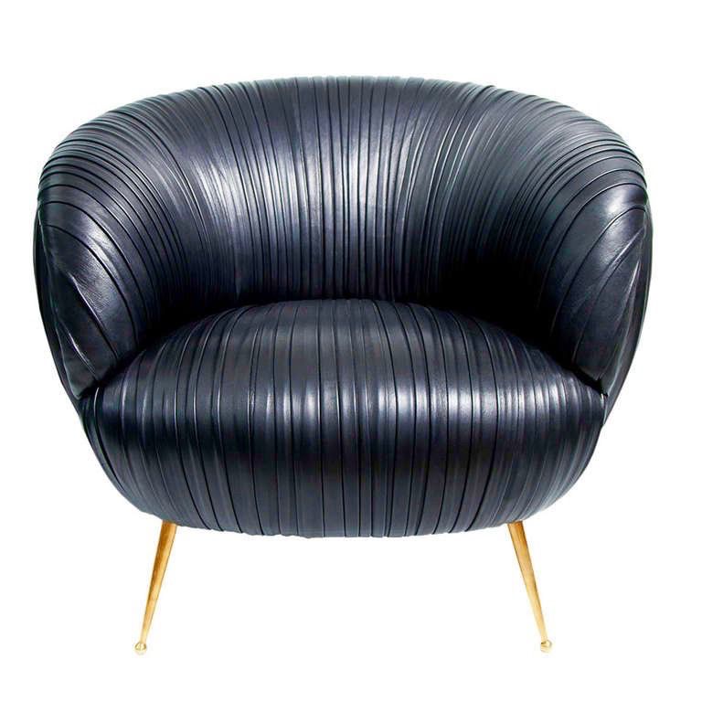 Souffle Chair Leather Longoria Collection Kelly Wearstler Navy Leather Souffle Chair