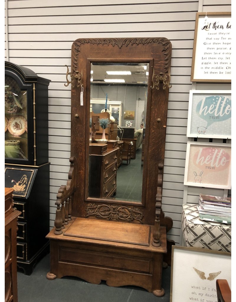 Turn Of The Century Oak Hall Seat W Hooks And Carving Heirloom Home Turn Of The Century Oak Hall Seat W Hooks And Carving