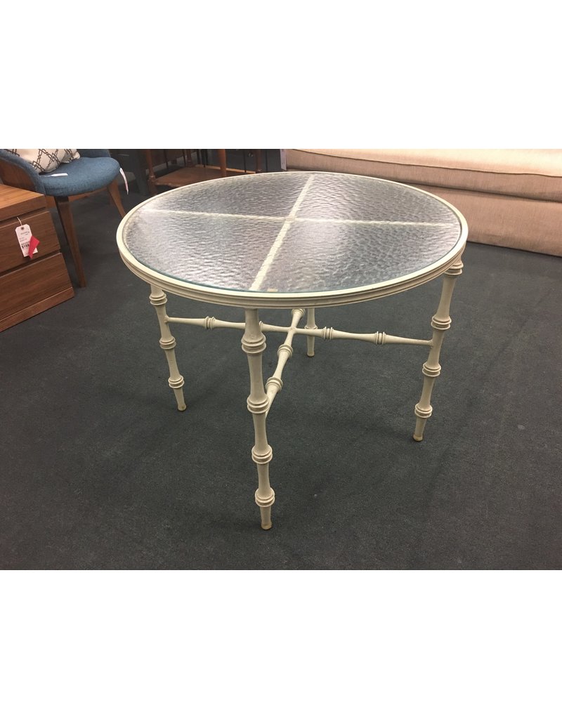 Round Glass Top Patio Table W Gray Bamboo Base