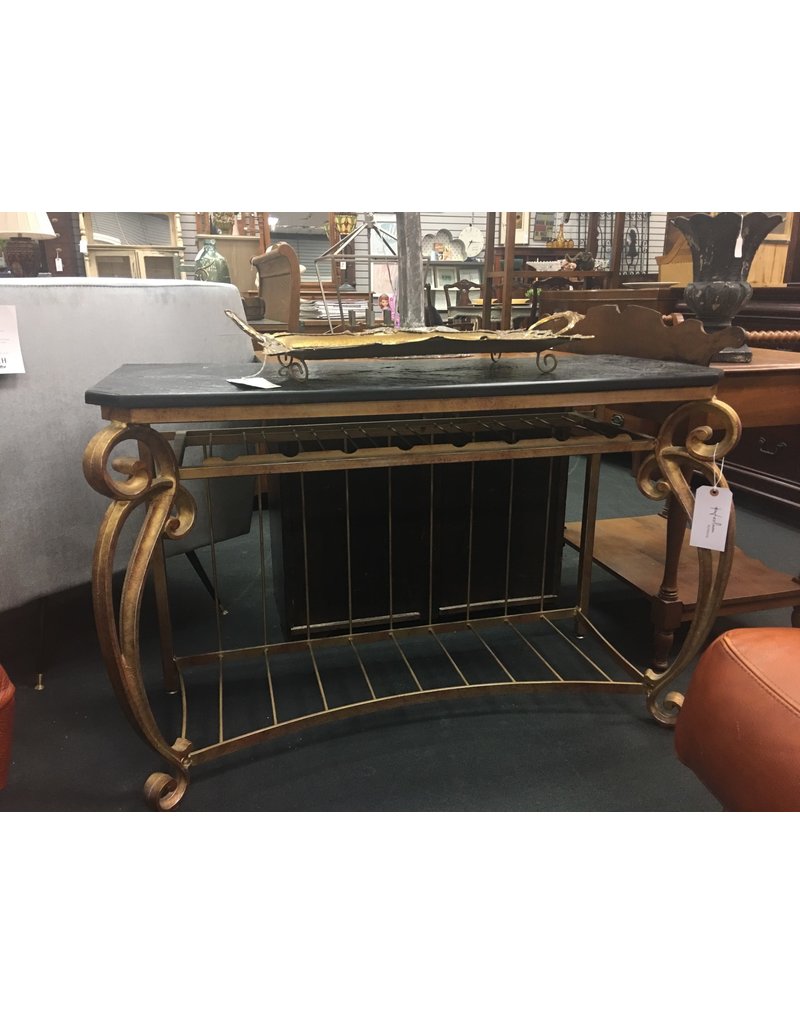 Gold Sofa Table W Black Stone Top