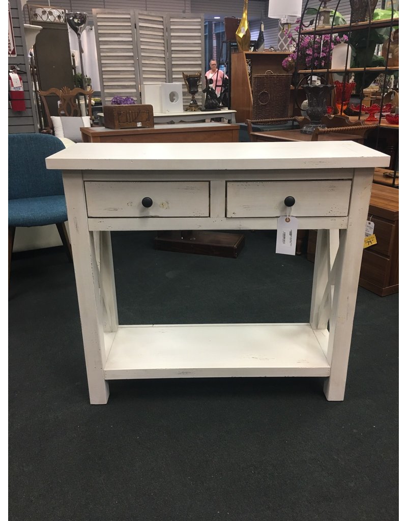 White Rustic 2 Drawer Console Table