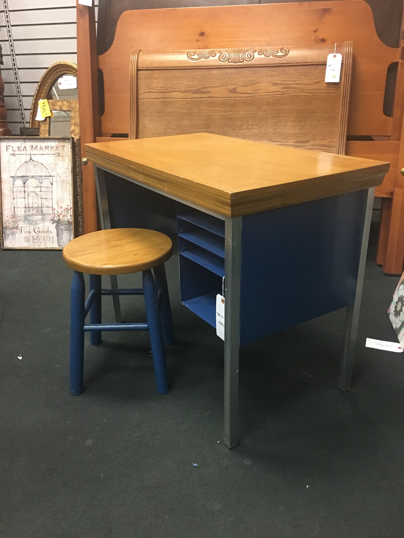 Child Size Blue Metal Desk W Stool Heirloom Home